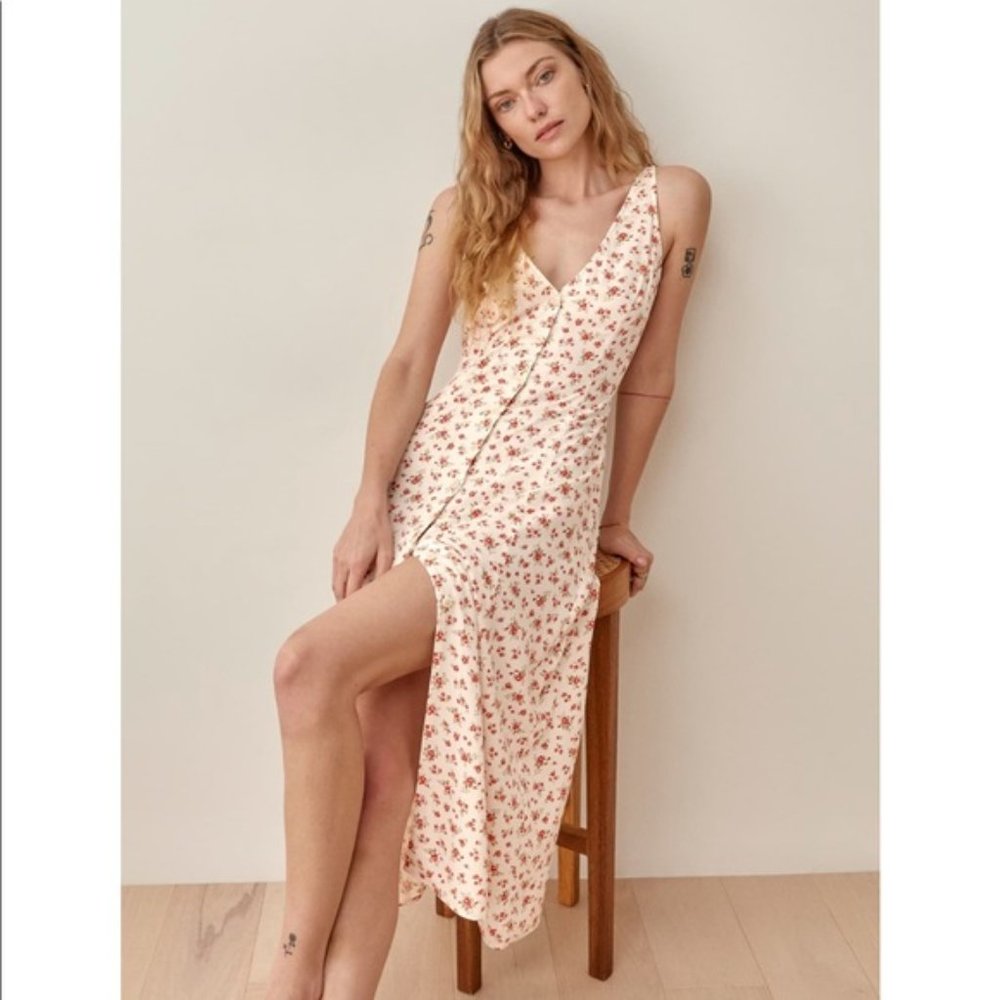 Reformation Luke Dress in Colette Size 10 Cream and Red Floral